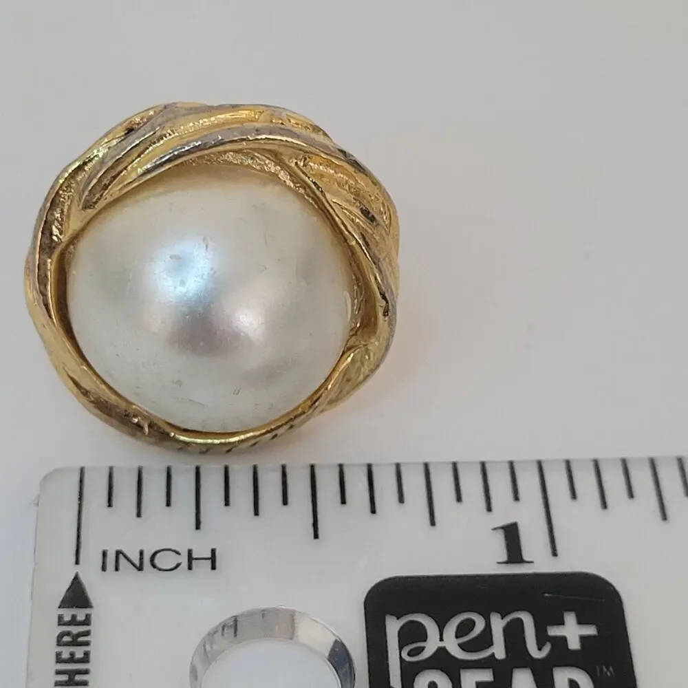 Unbranded Cufflinks Gold Large Faux Pearl Tone Logo Round Vintage Retro